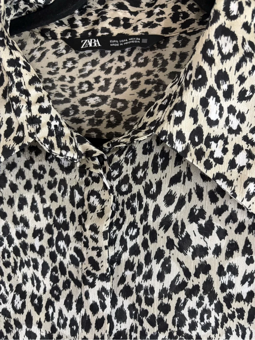 ZARA Leopard Print Satin Blouse - Black & Cream
